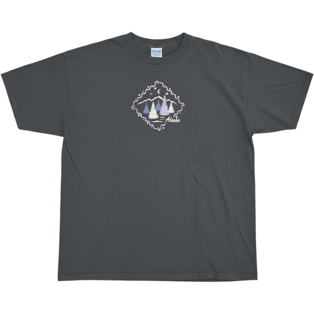 Delta‎ Pro Weight Alaska Embroidered Pine Trees T-Shirt Charcoal Grey Mens XL